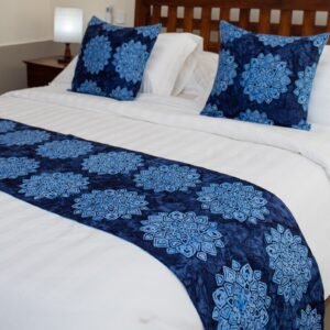 batik bed runner bloom navy