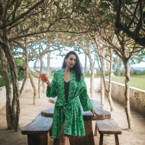 batik robe kimono capung green