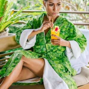 batik robe kimono green hyacinth 2in1