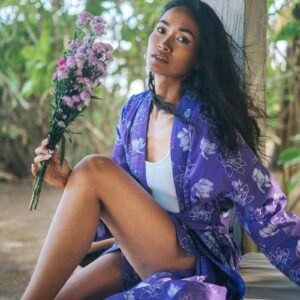 batik robe kimono magnolia purple