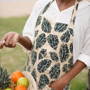 green leaf white base batik apron