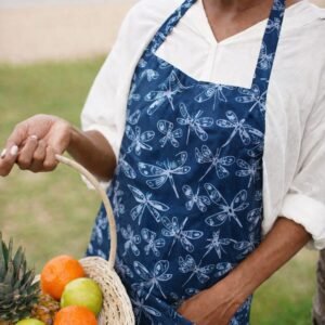 navy dragonfly batik apron