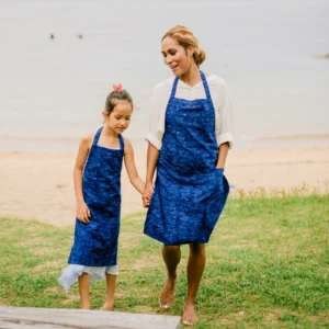 navy fish batik apron