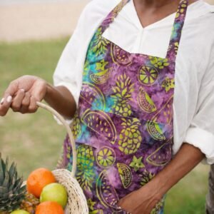 tropical fruit purple batik apron