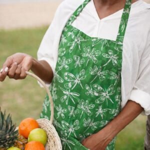 white green dragonfly batik apron