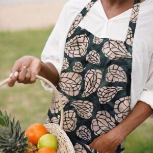 white leaf green base batik apron