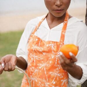 white orange dragonfly batik apron