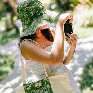 batik tote bag & hat green dragonfly