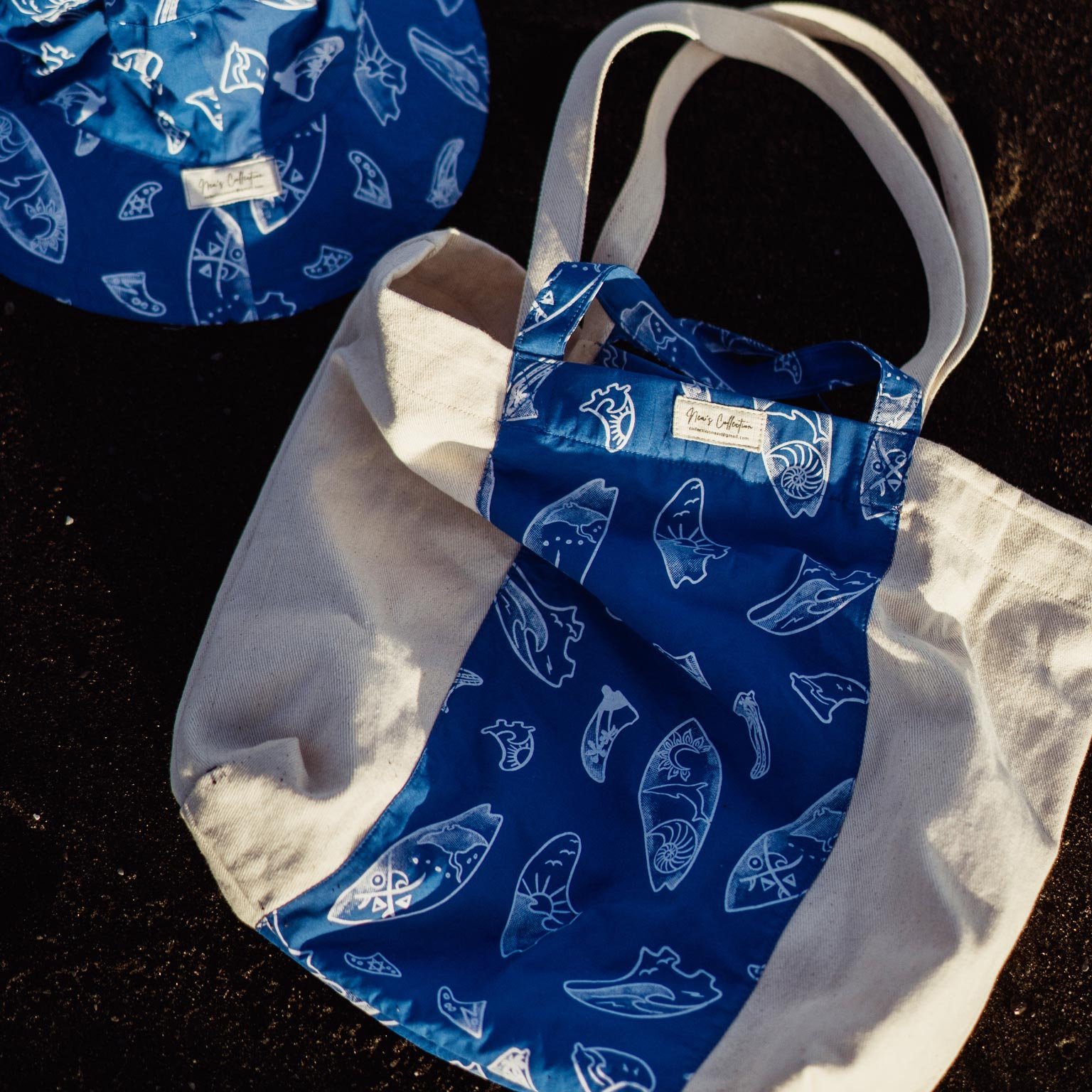 batik_totebag_cobalt_surfboard1 batik tote bag & hat cobalt surfboard