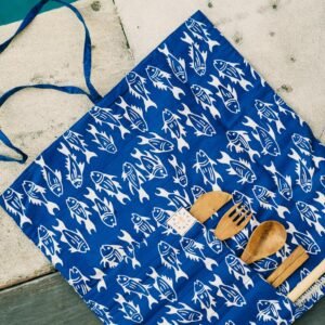 batik utensil wrap blue fish